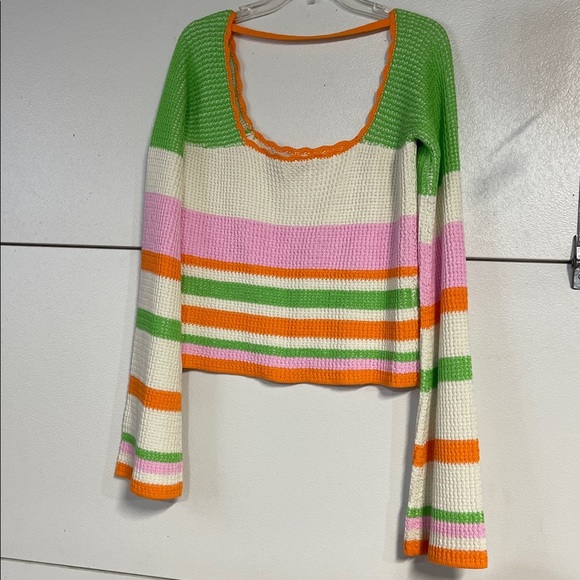 PINK LILY WOMENS KNIT SWEATER SQUARE NECK PINK GREEN XL - Picture 5 of 5